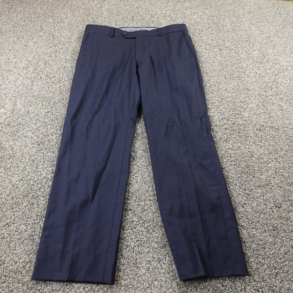 Ballin Pants Mens 34X29 Blue Wool Trousers Dress Slacks Flat‎ Front Comfort Eze